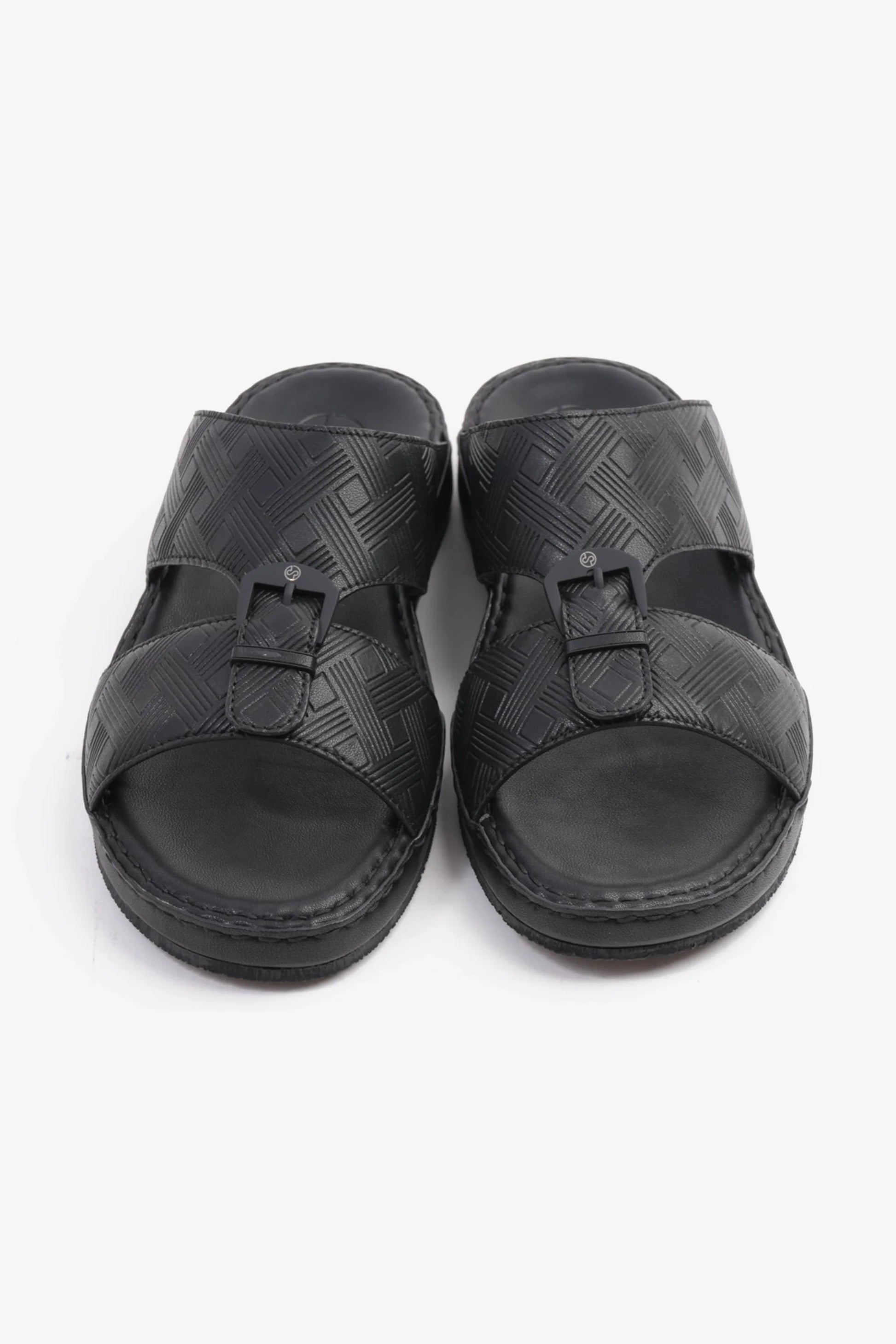 Comfort Plus Men's Embossed Leather Handstitched Arabic Sandals Black MSDCP3001