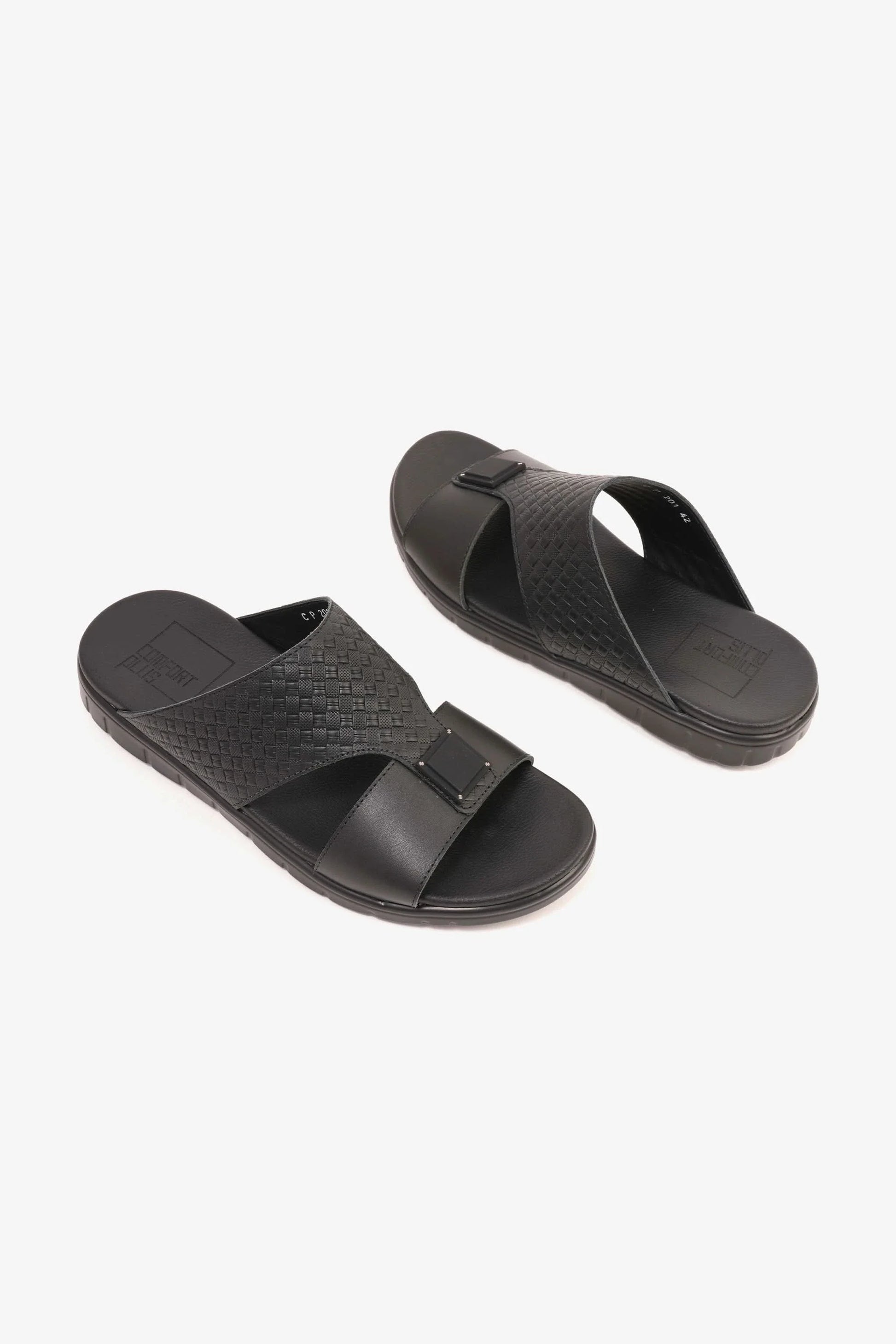 Comfort Plus Men's Embossed Leather Sandals Black MSDCP201
