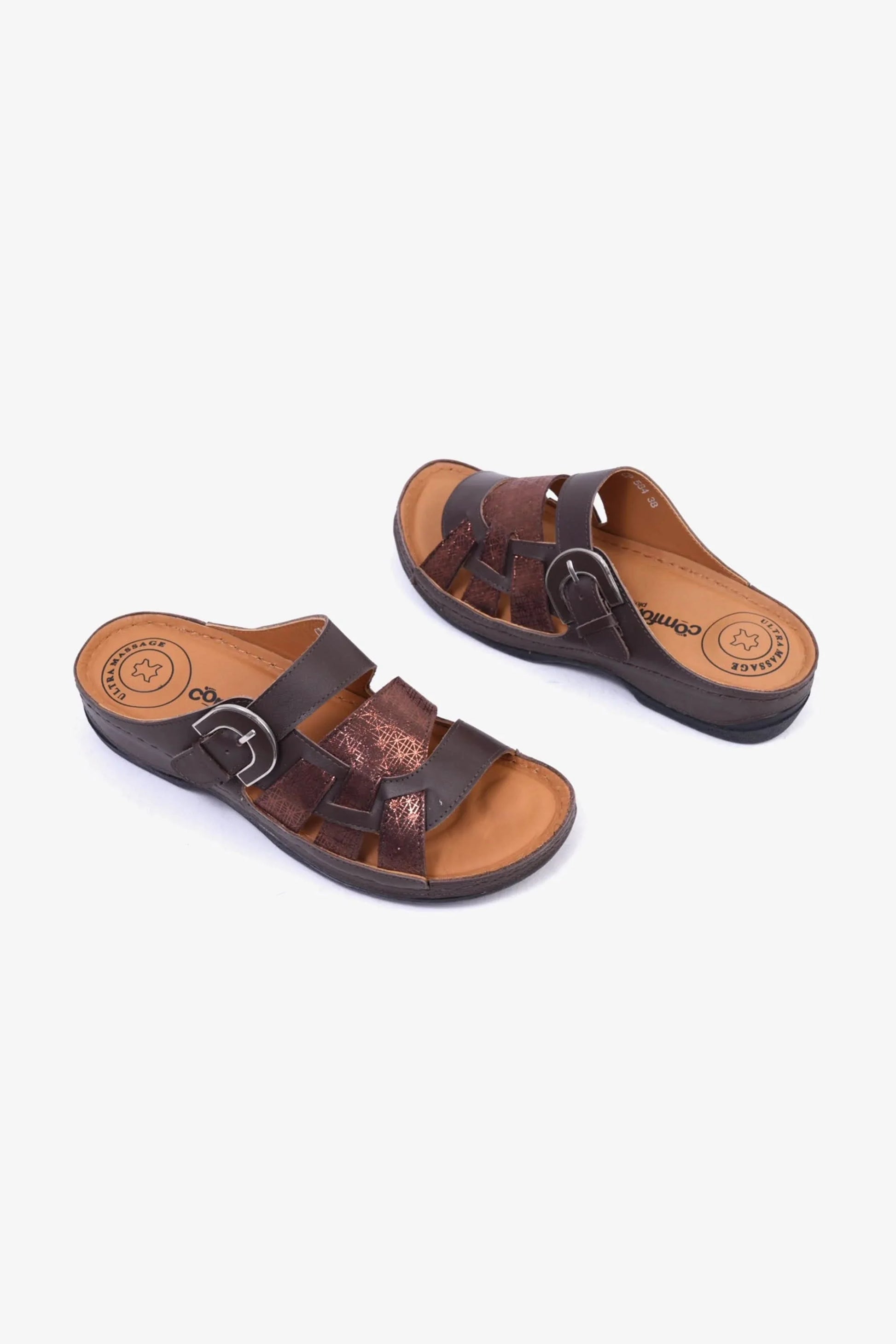 Comfort Plus Women's Double Buckle Sandals Brown LSDCP584