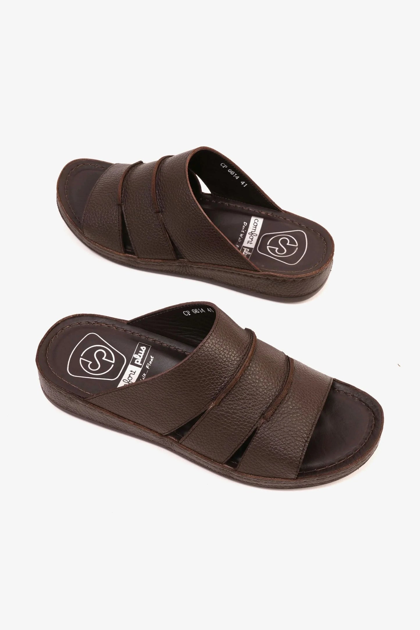 Comfort Plus Men's Leather Slide Sandals Brown MSDCP6614