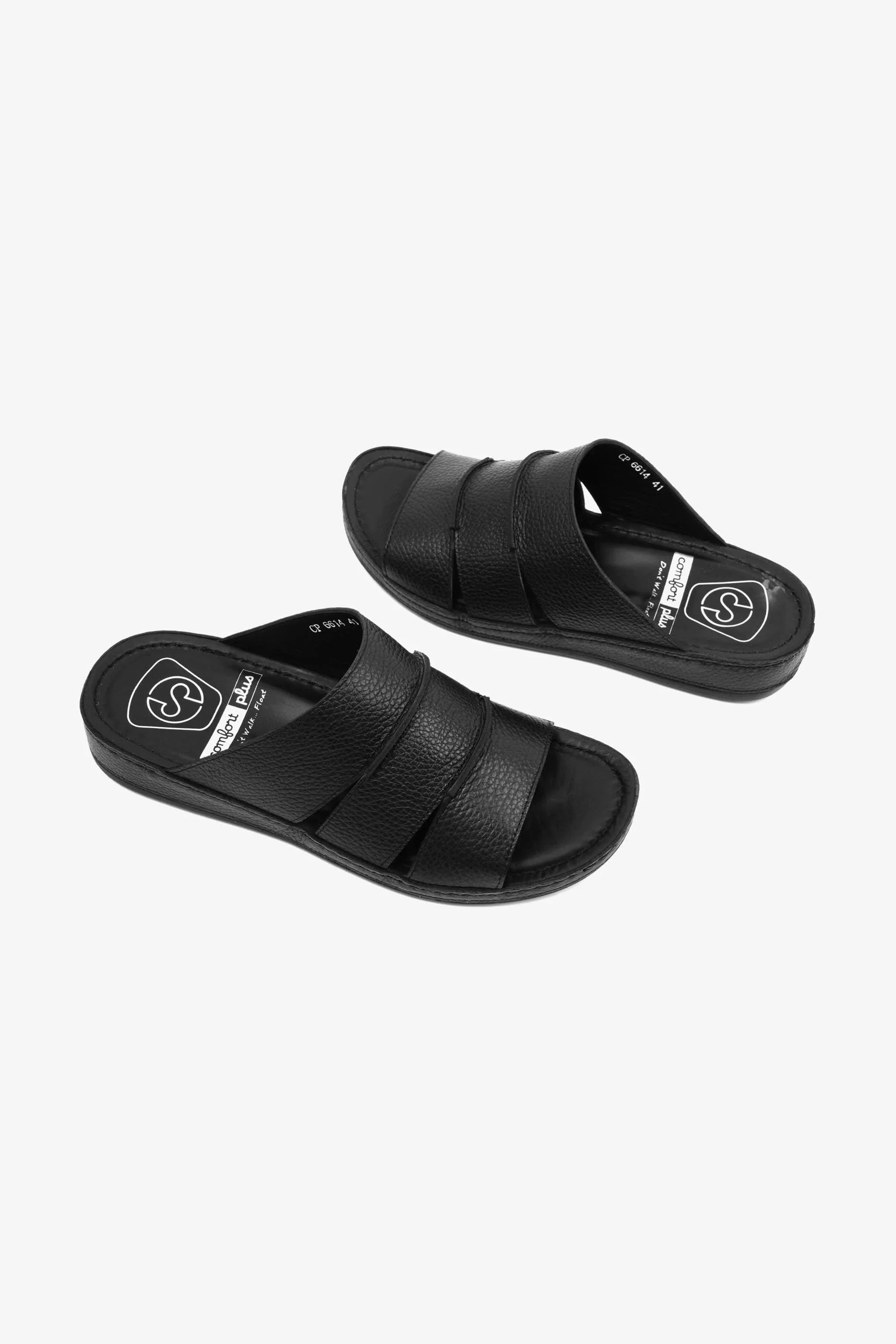 Comfort Plus Men's Leather Slide Sandals Black MSDCP6614