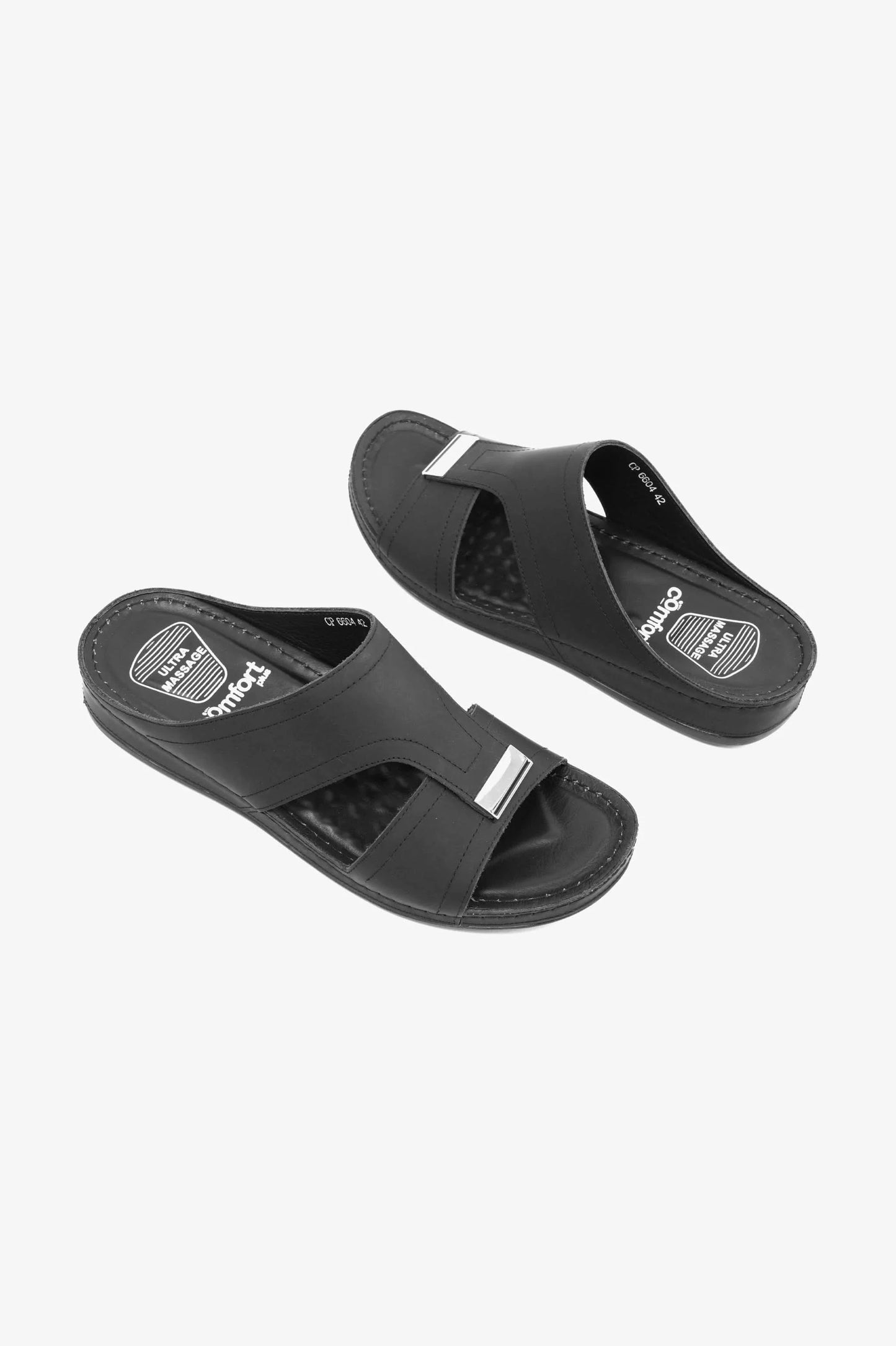 Comfort Plus Men's Ultra Massage Leather Sandals Black - Seventy7