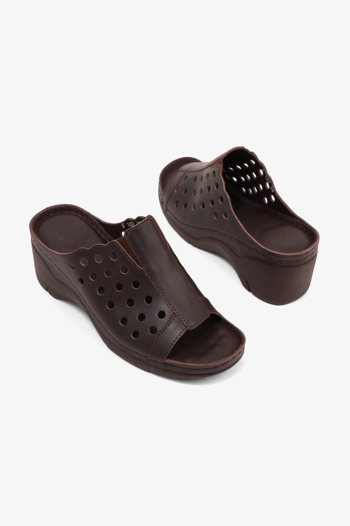 Comfort Plus Women's Perforated Wedge Sandals Brown LSDCPGG102