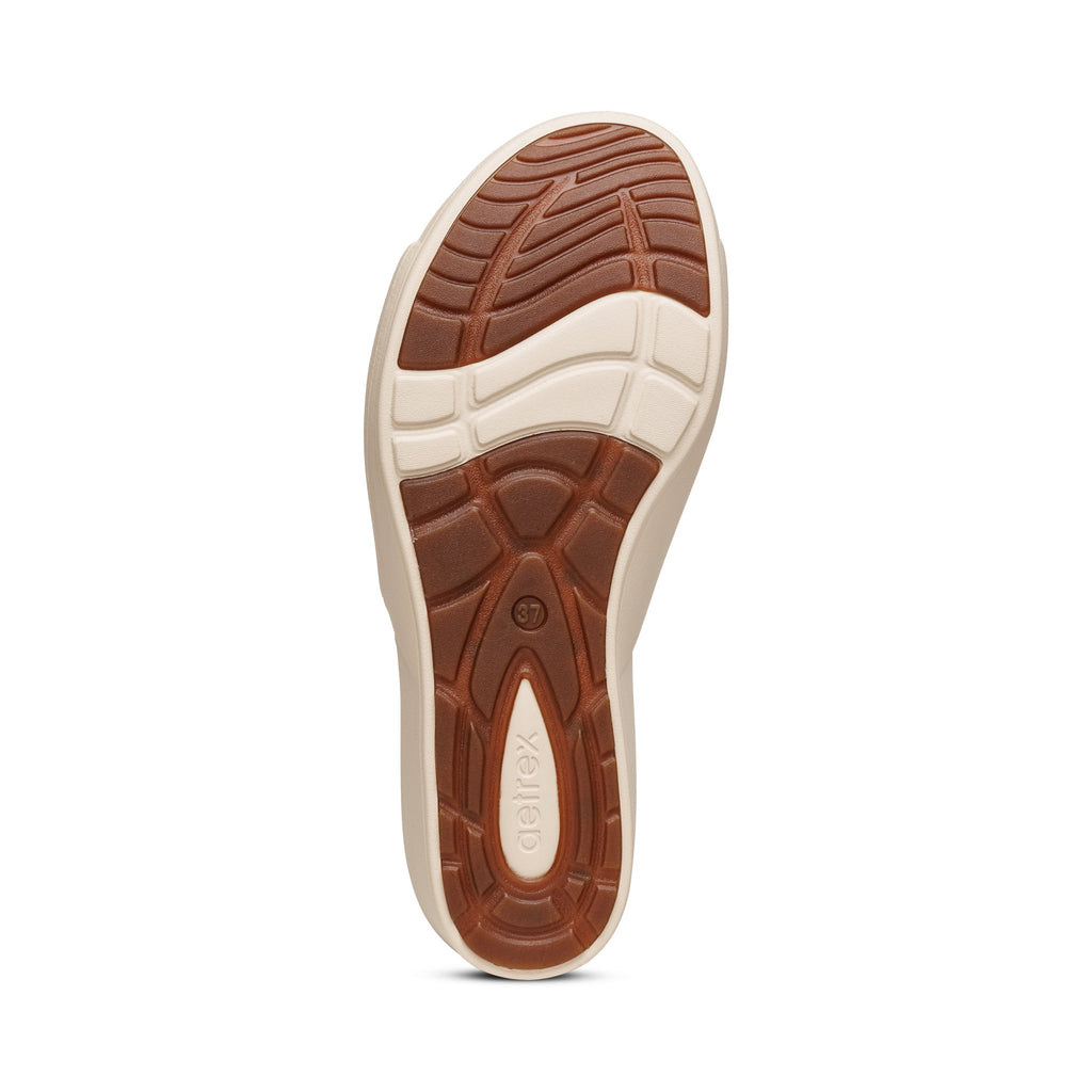 AETREX LADIES JAMIE WEDGE SANDALS  IVORY - Sole Therapy