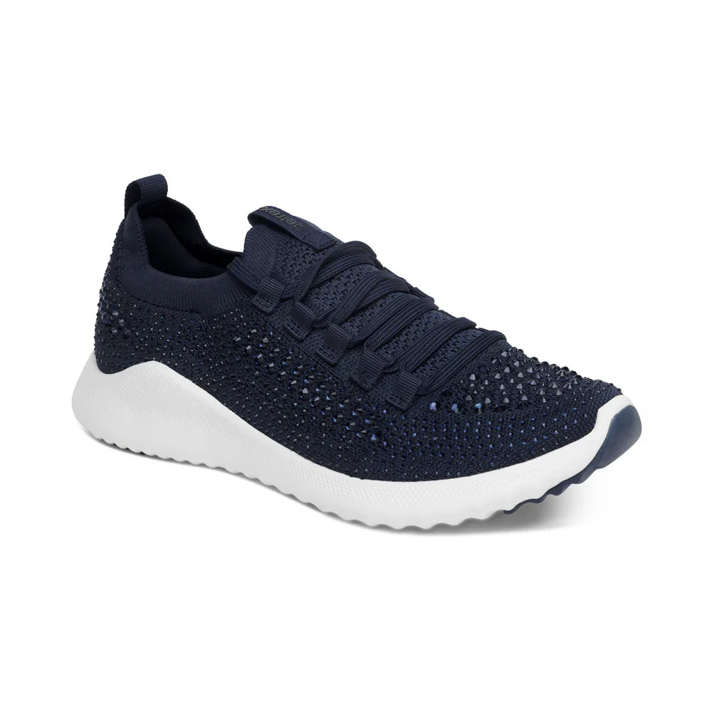 AETREX WOMEN'S SPORT SHOES CARLY SPARKLE LACE UP NAVY - AS255W - Sole Therapy