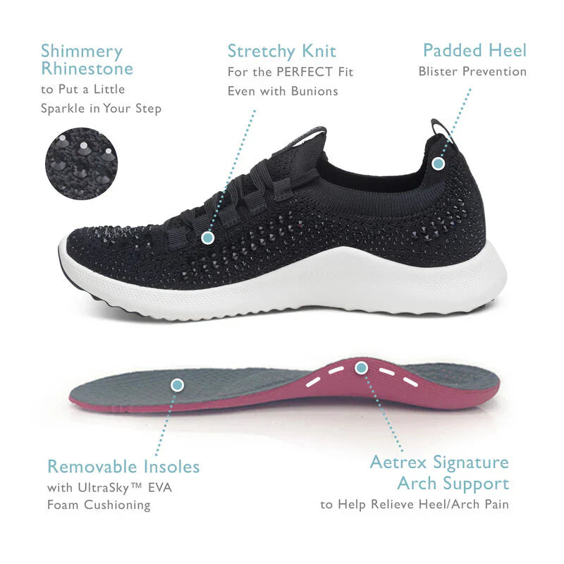 AETREX WOMEN'S SPORT SHOES CARLY SPARKLE LACE UP NAVY - AS255W - Sole Therapy
