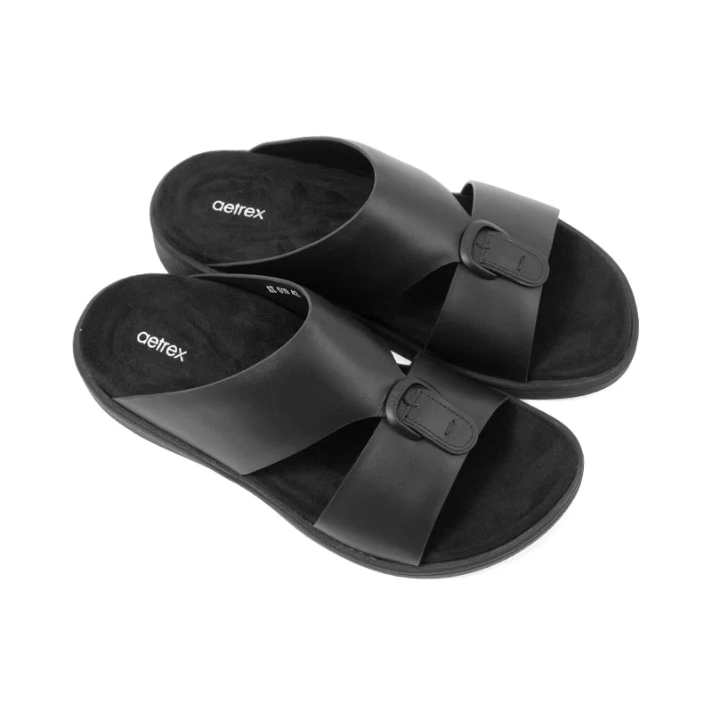 Aetrex Men's Hybrid Leather Sandals - Black - Aetrex Middle East