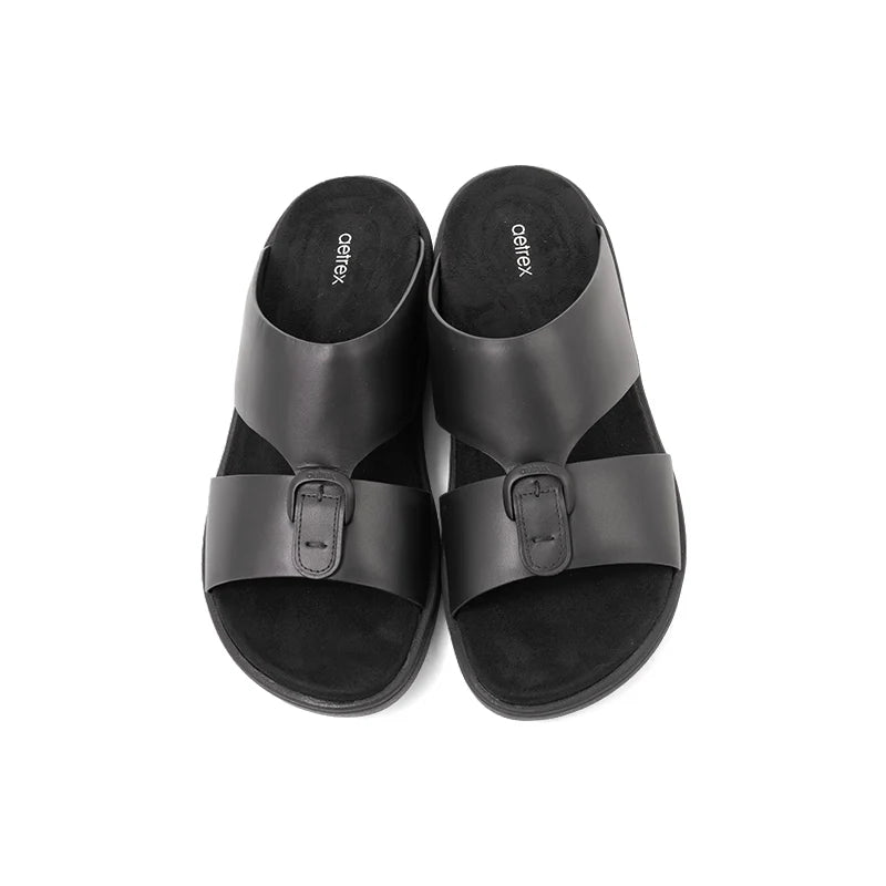 Aetrex Men's Hybrid Leather Sandals - Black - Aetrex Middle East