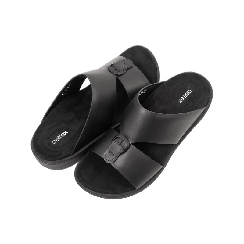 Aetrex Men's Hybrid Leather Sandals - Black - Aetrex Middle East