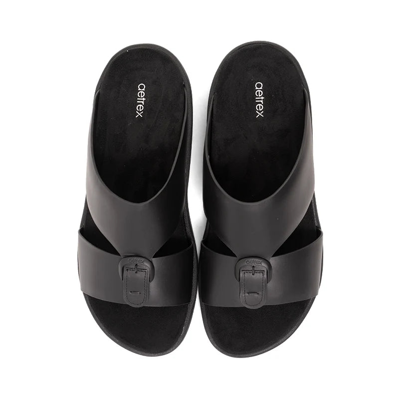 Aetrex Men's Hybrid Leather Sandals - Black - Aetrex Middle East