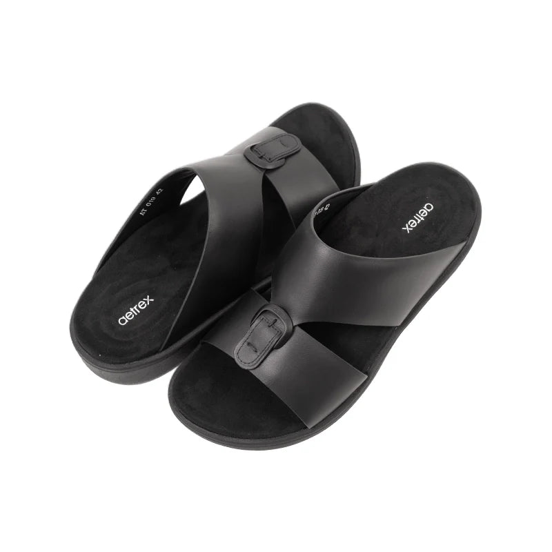 Aetrex Men's Hybrid Leather Sandals - Black - Sole Therapy