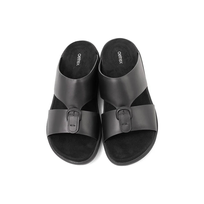 Aetrex Men's Hybrid Leather Sandals - Black - Sole Therapy