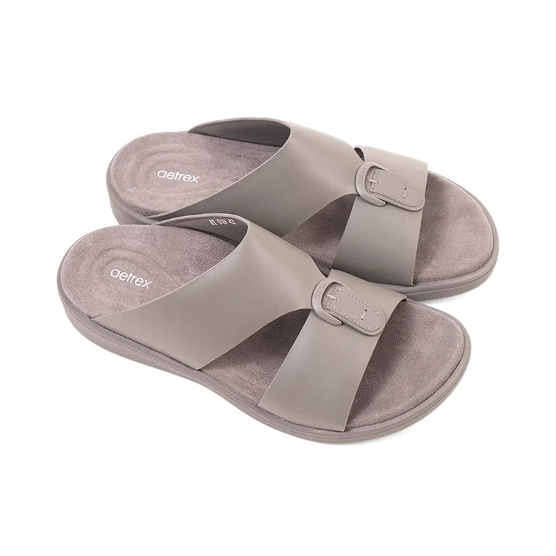 Aetrex Men's Hybrid Leather Sandals - Grey - Sole Therapy