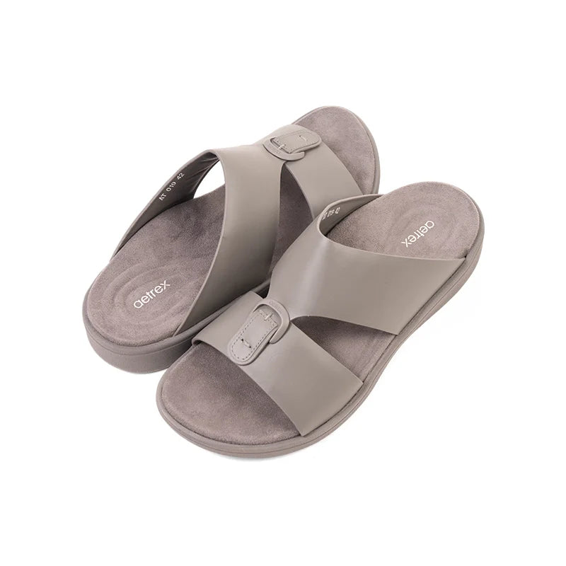 Aetrex Men's Hybrid Leather Sandals - Grey - Sole Therapy