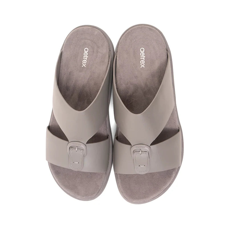 Aetrex Men's Hybrid Leather Sandals - Grey - Sole Therapy