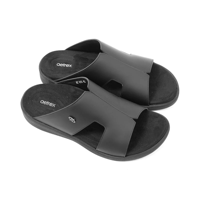 Aetrex Men's Orthotic Arch Support Suede Slide Sandals - Black - Sole Therapy