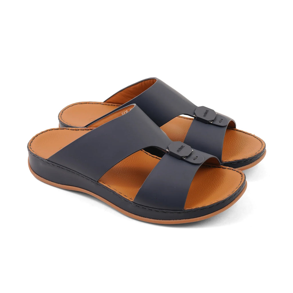Aetrex Men's Orthotics Arch Support Leather Slides - Navy - Sole Therapy