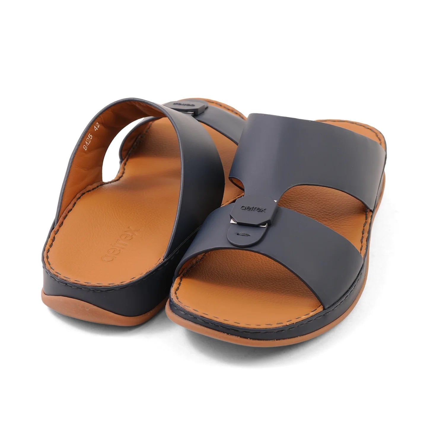 Aetrex Men's Orthotics Arch Support Leather Slides - Navy - Sole Therapy