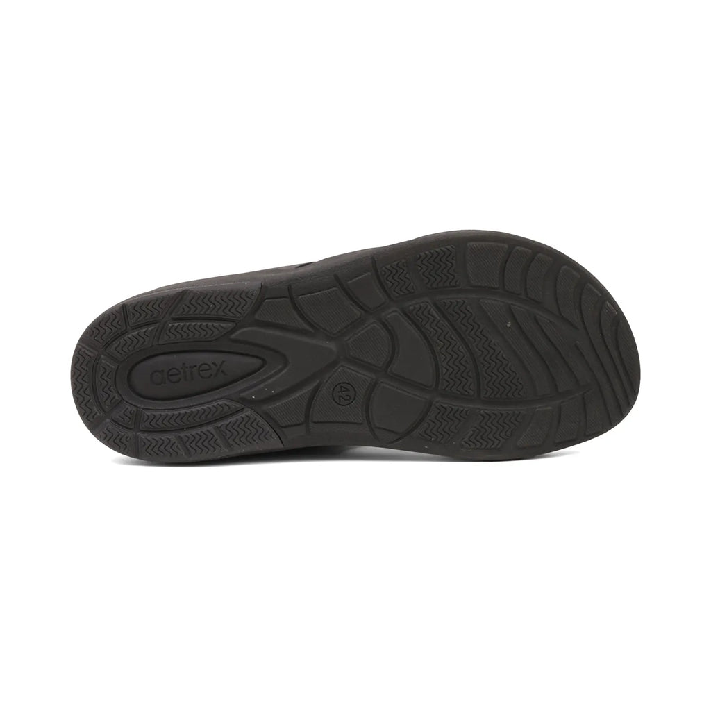 Aetrex Men's Suede Foot Bed Leather Sandals Black - Sole Therapy
