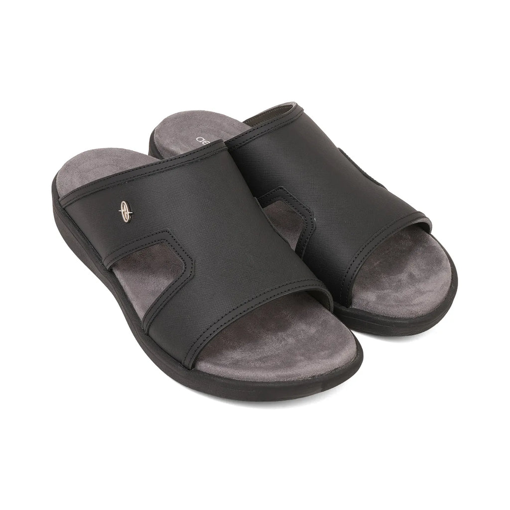 Aetrex Men's Suede Foot Bed Leather Sandals Black - Sole Therapy