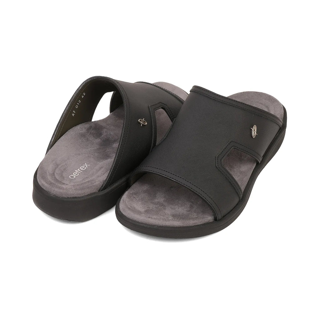 Aetrex Men's Suede Foot Bed Leather Sandals Black - Sole Therapy