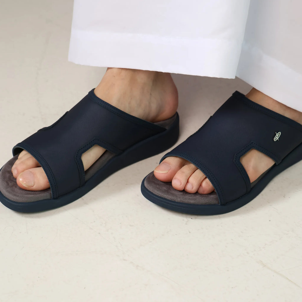 Aetrex Men's Suede Foot Bed Leather Sandals Navy - Aetrex Middle East