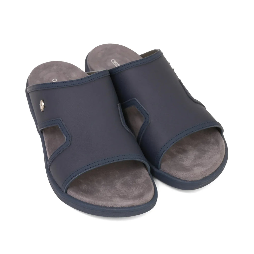 Aetrex Men's Suede Foot Bed Leather Sandals Navy - Sole Therapy