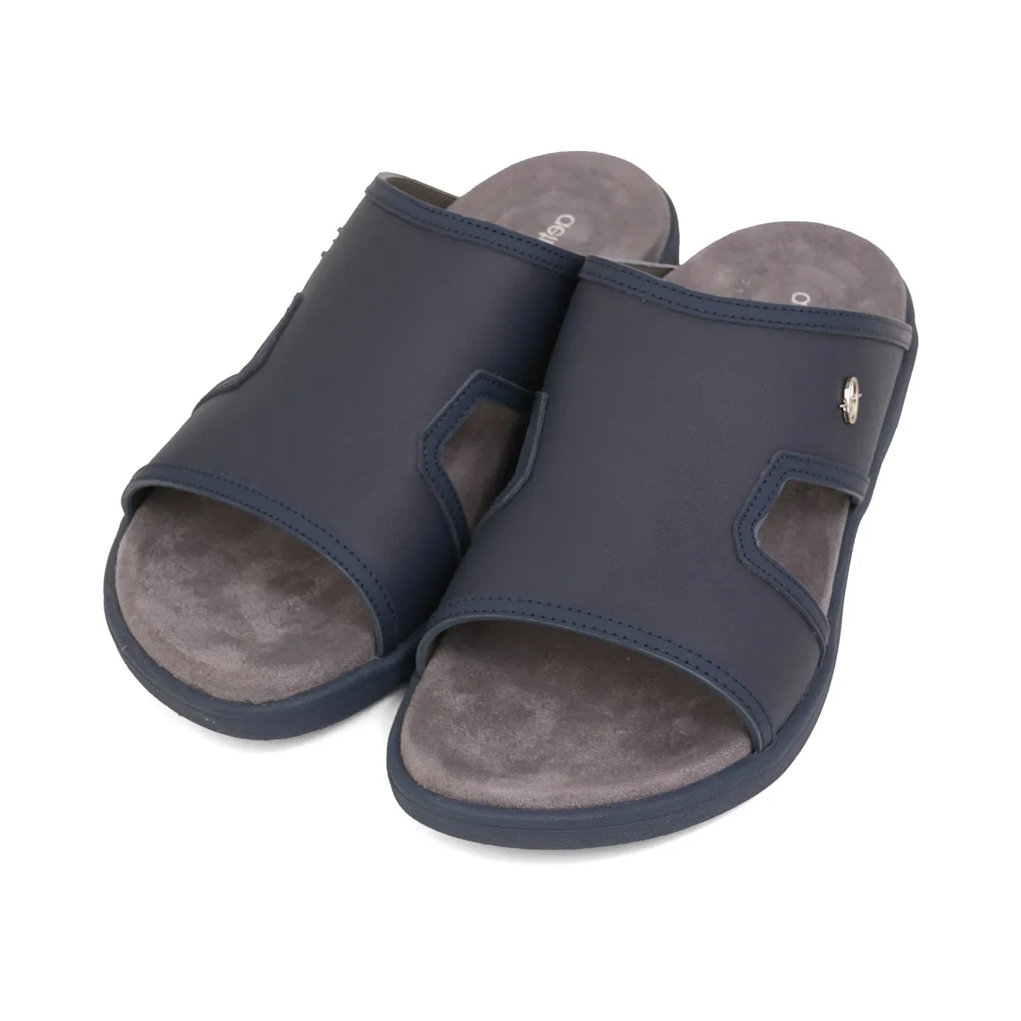 Aetrex Men's Suede Foot Bed Leather Sandals Navy - Sole Therapy
