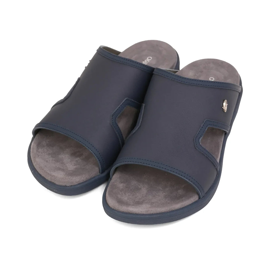 Aetrex Men's Suede Foot Bed Leather Sandals Navy - Sole Therapy