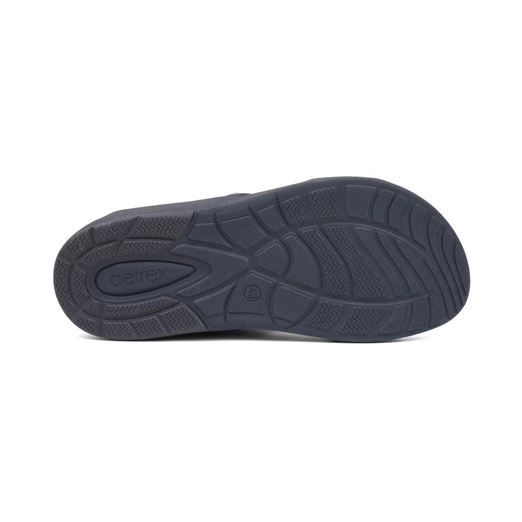 Aetrex Men's Suede Foot Bed Leather Sandals Navy - Sole Therapy