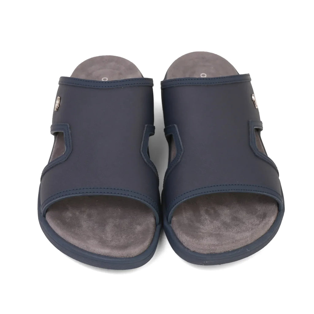 Aetrex Men's Suede Foot Bed Leather Sandals Navy - Sole Therapy