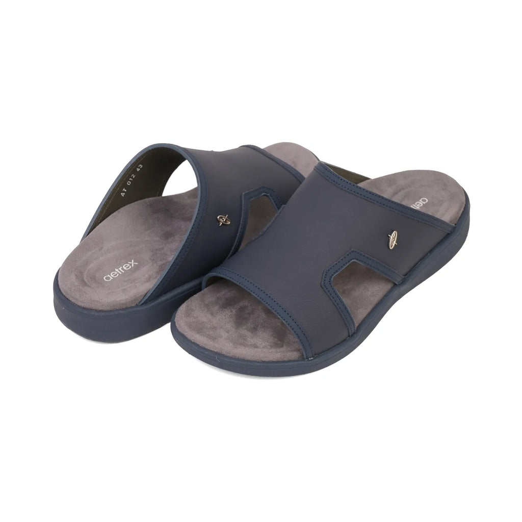 Aetrex Men's Suede Foot Bed Leather Sandals Navy - Sole Therapy