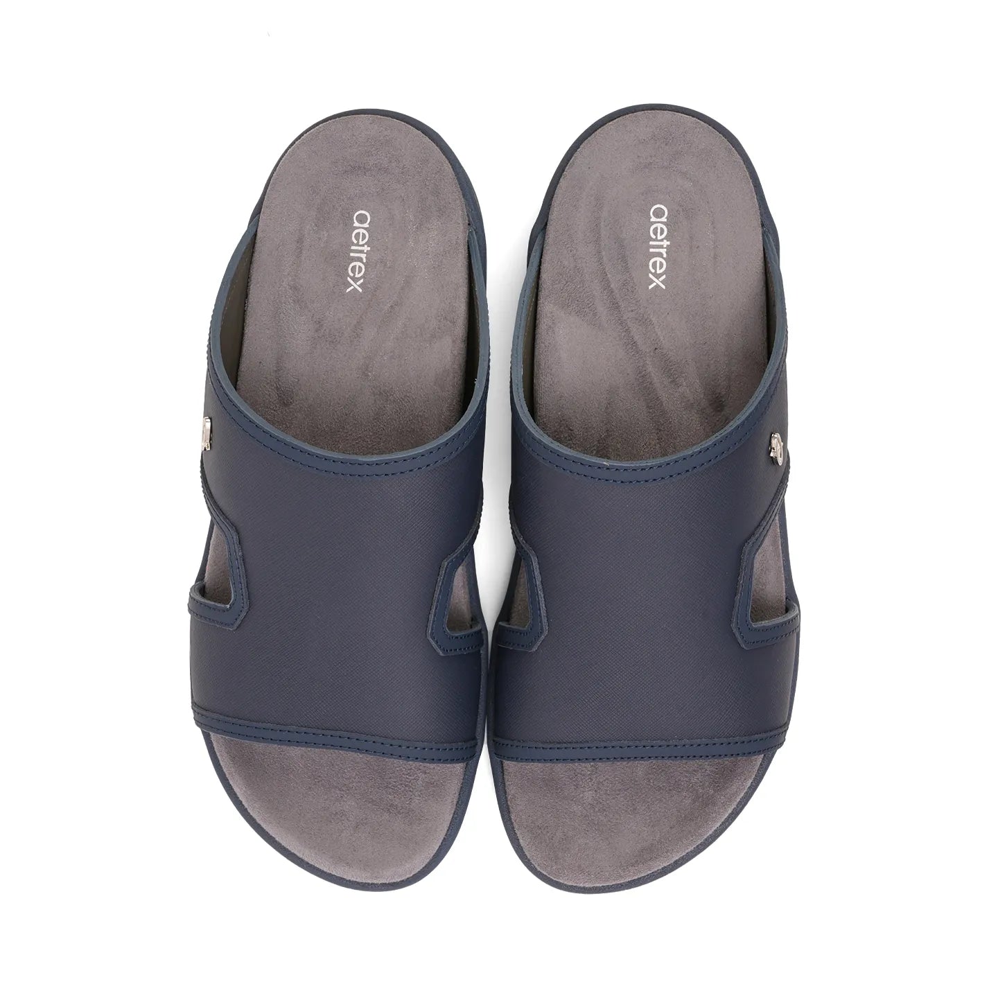 Aetrex Men's Suede Foot Bed Leather Sandals Navy - Sole Therapy