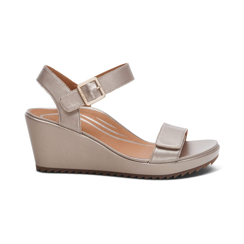 Andrea Quarter Strap Wedge Platinum - Sole Therapy