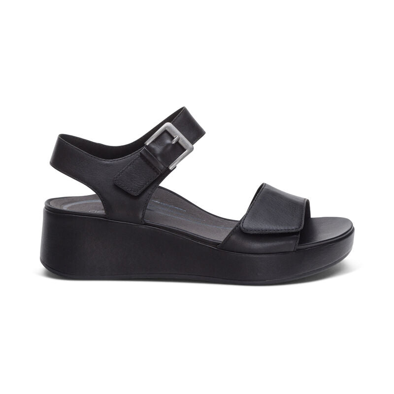 Ariel Adjustable Quarter Strap Wedge Black - Sole Therapy