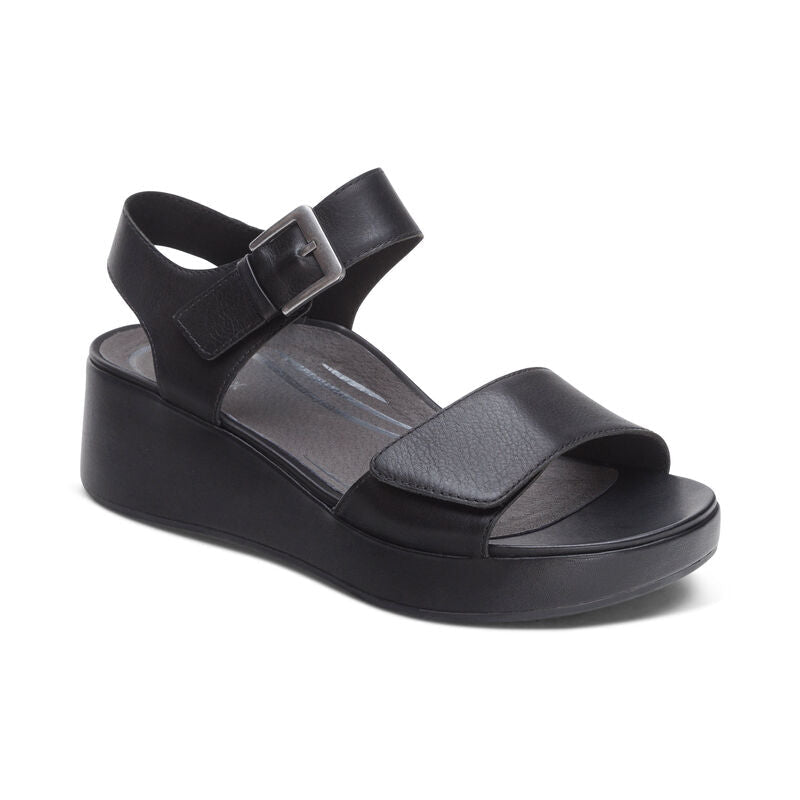 Ariel Adjustable Quarter Strap Wedge Black - Sole Therapy