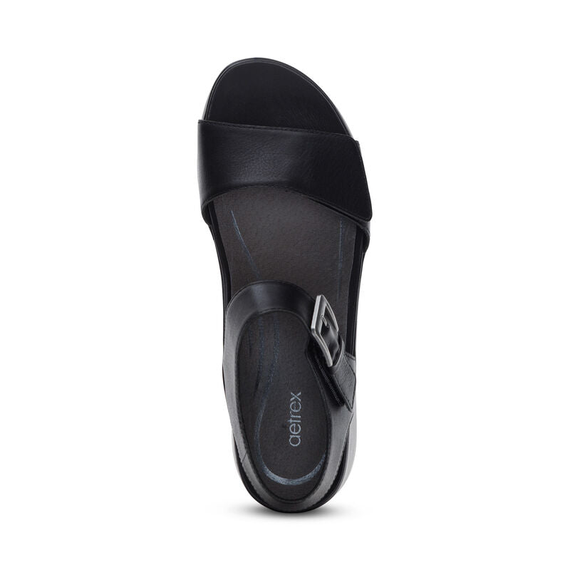 Ariel Adjustable Quarter Strap Wedge Black - Sole Therapy