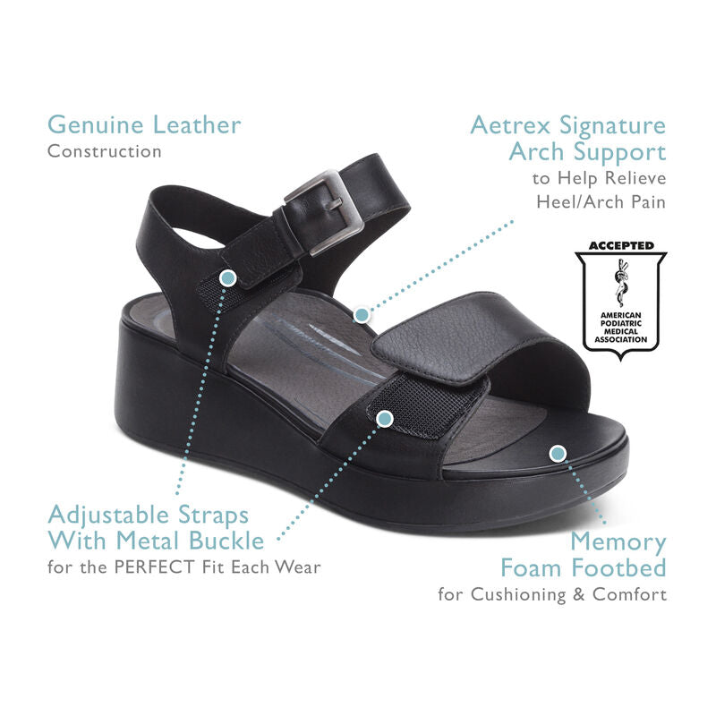 Ariel Adjustable Quarter Strap Wedge Black - Sole Therapy