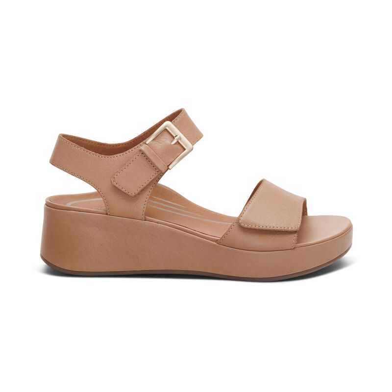 Ariel Adjustable Quarter Strap Wedge Sand - Sole Therapy