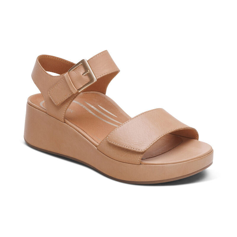 Ariel Adjustable Quarter Strap Wedge Sand - Sole Therapy