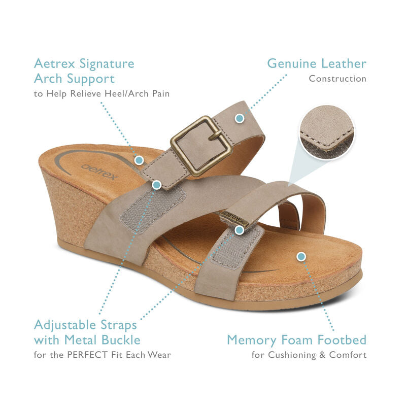 Aetrex Kimmy Arch Support Wedge Sandal Walnut (LSDATXCK318W)