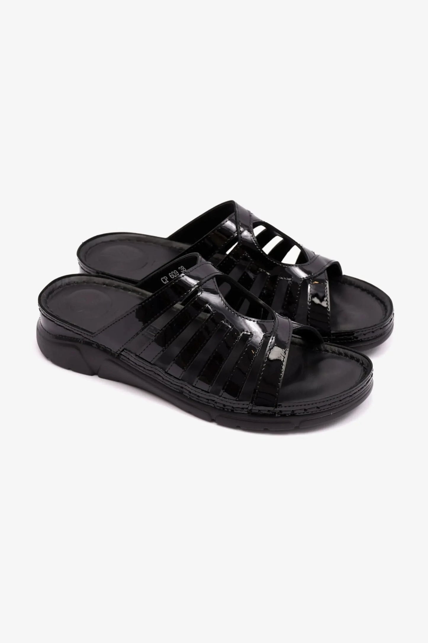 Comfort Plus Women's Patent Leather Sandals Black LSDCP609