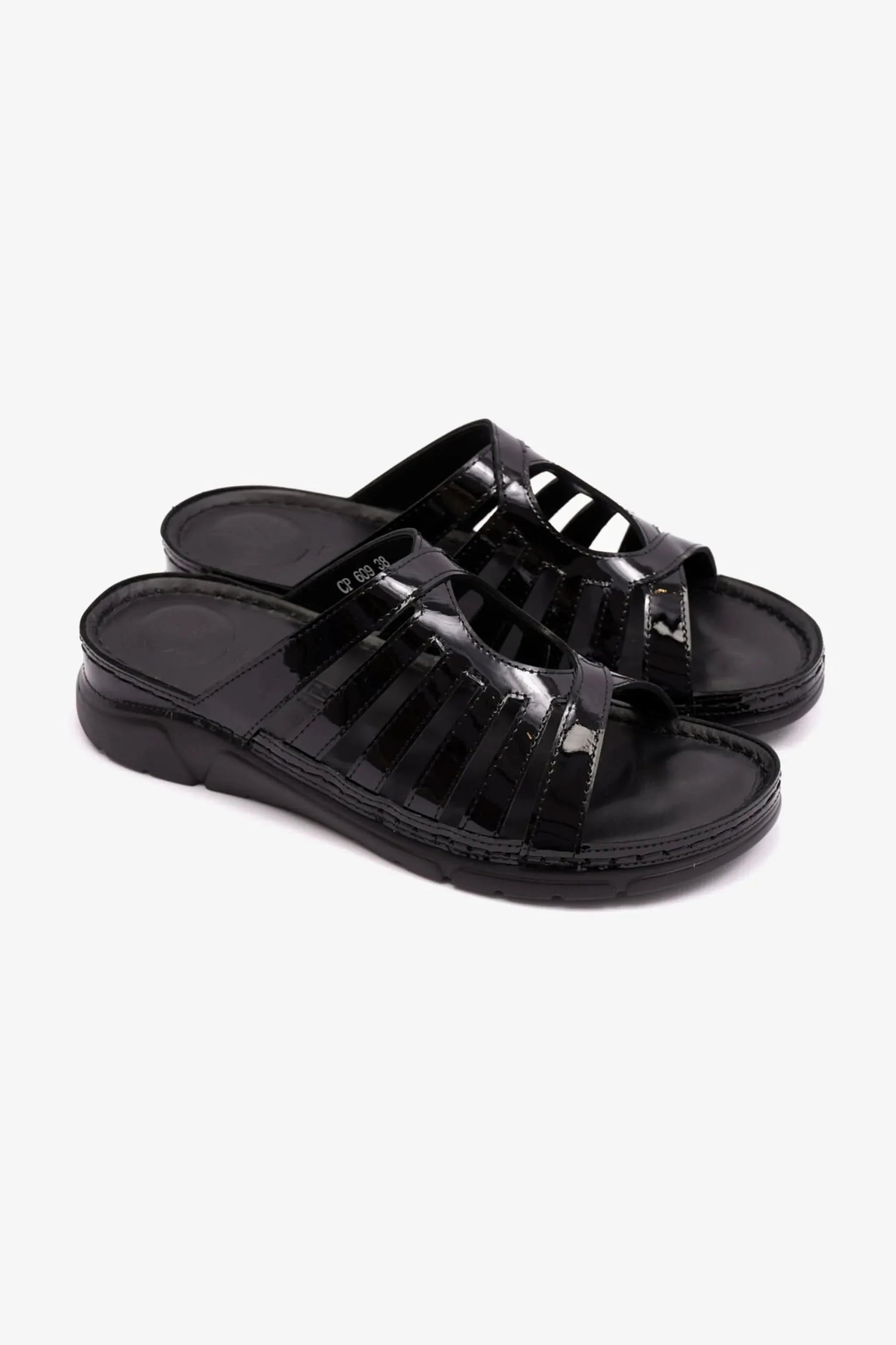 Comfort Plus Women's Patent Leather Sandals Black LSDCP609
