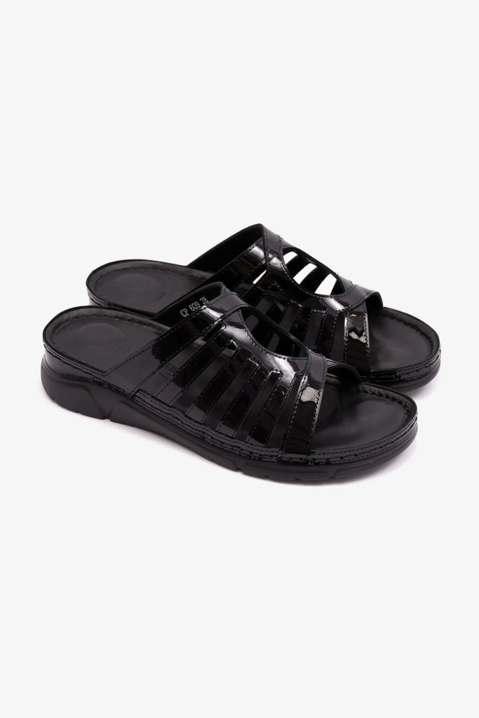 Comfort Plus Women's Patent Leather Sandals Black LSDCP609