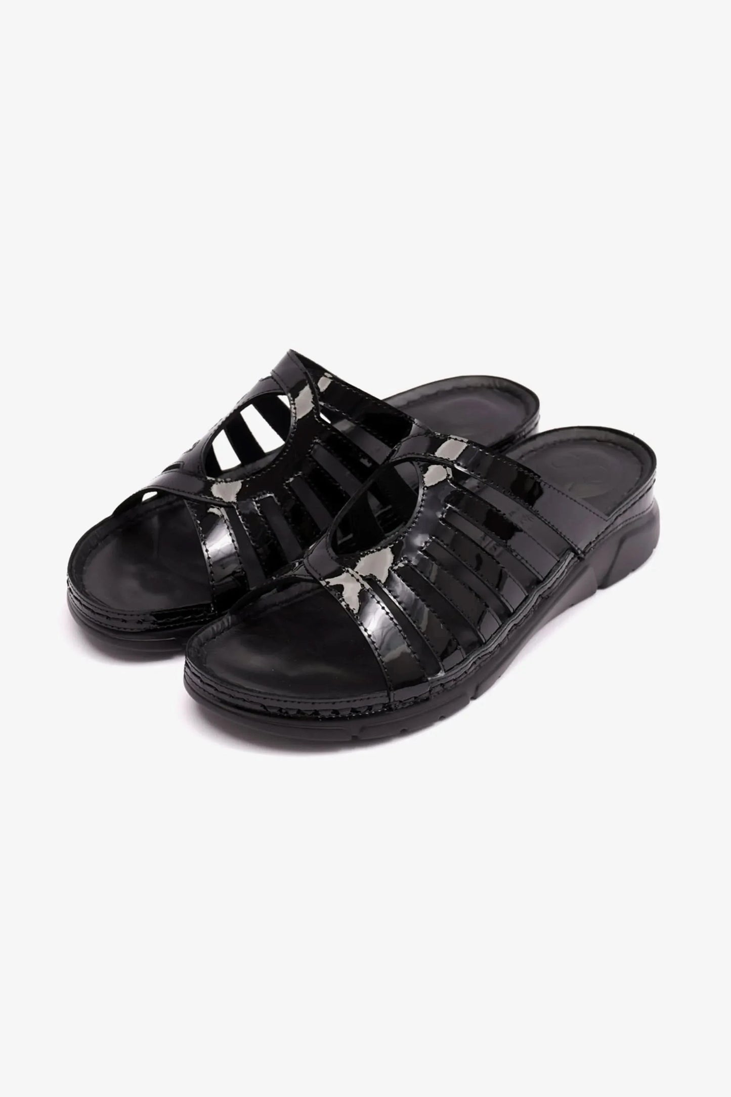 Comfort Plus Women's Patent Leather Sandals Black LSDCP609
