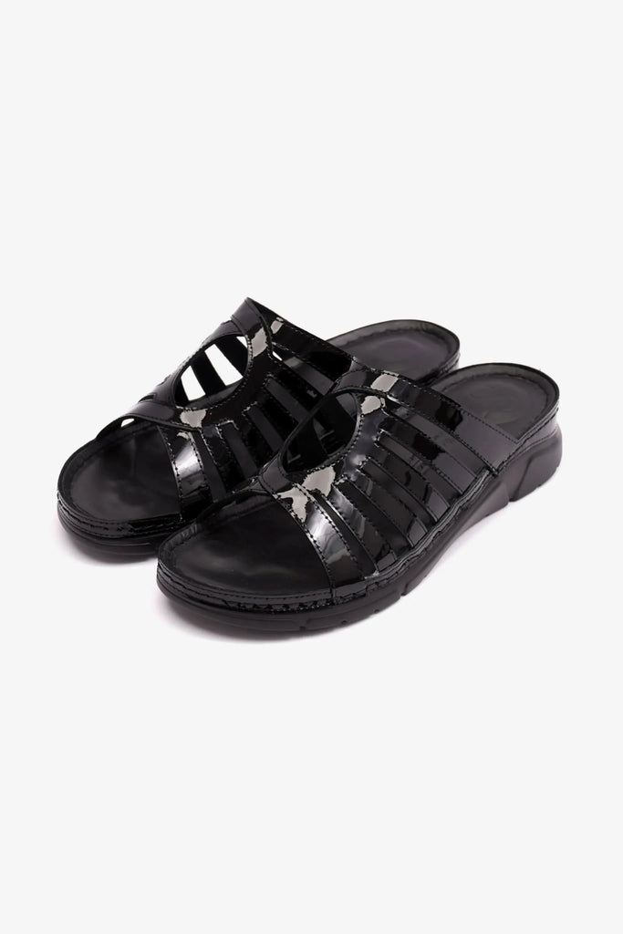 Comfort Plus Women's Patent Leather Sandals Black LSDCP609