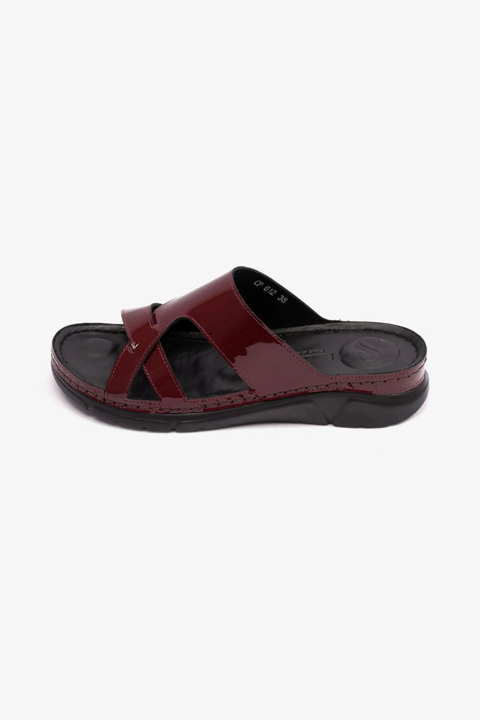 Comfort Plus Women's Patent Leather Arabic Sandals Maroon LSDCP612