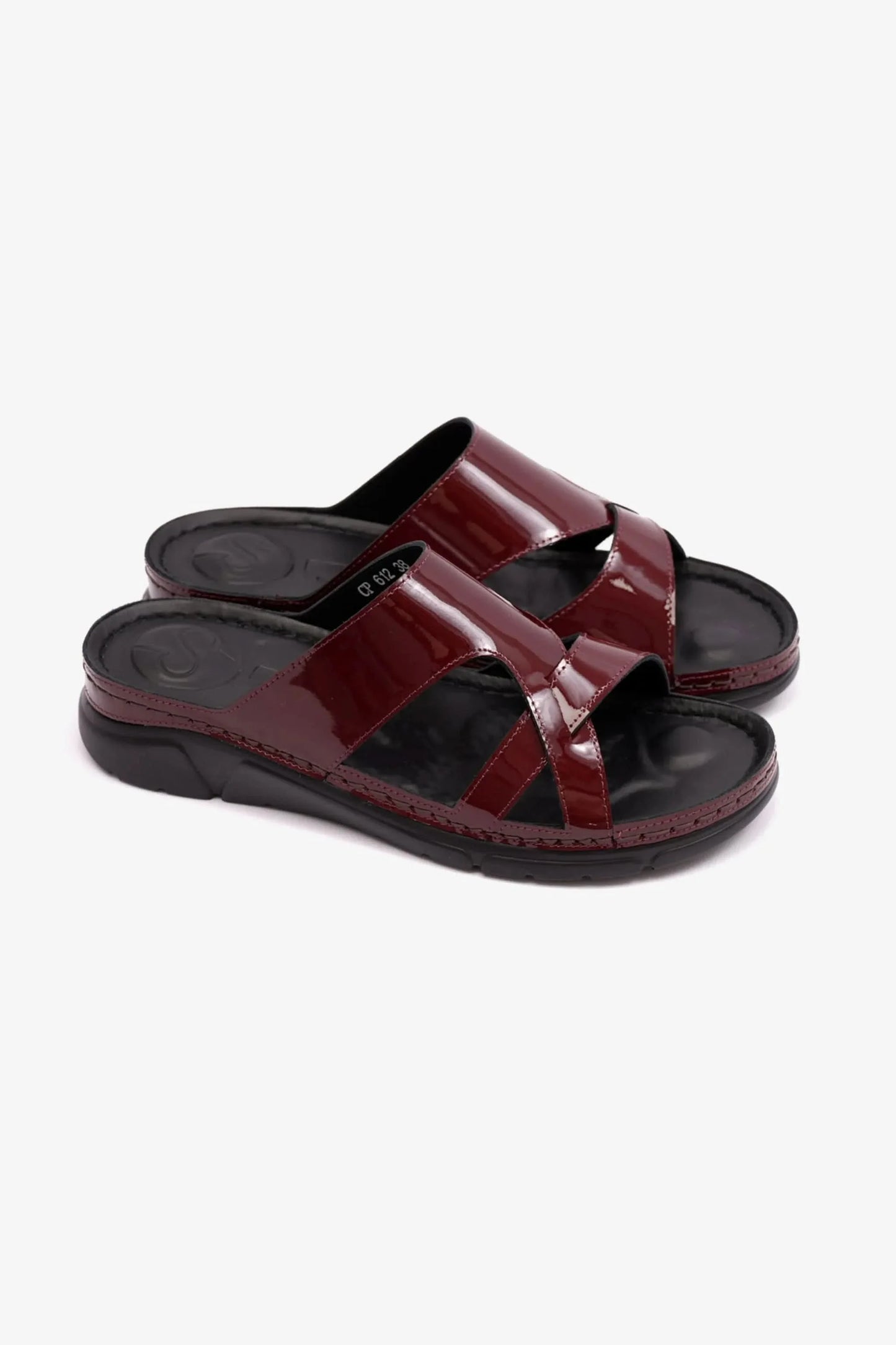 Comfort Plus Women's Patent Leather Arabic Sandals Maroon LSDCP612