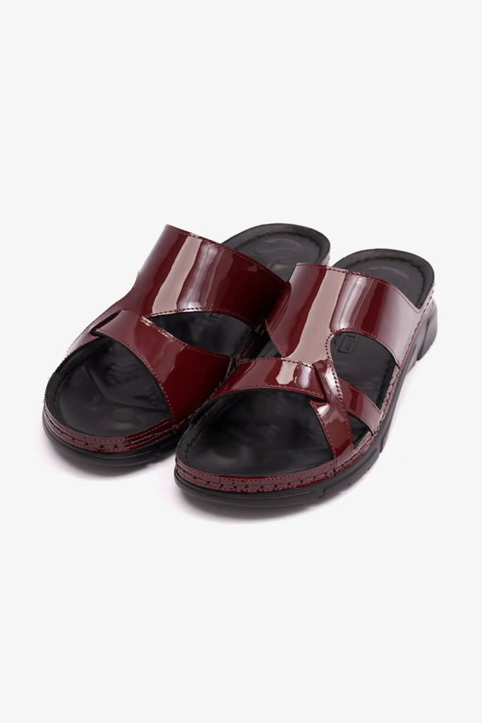 Comfort Plus Women's Patent Leather Arabic Sandals Maroon LSDCP612