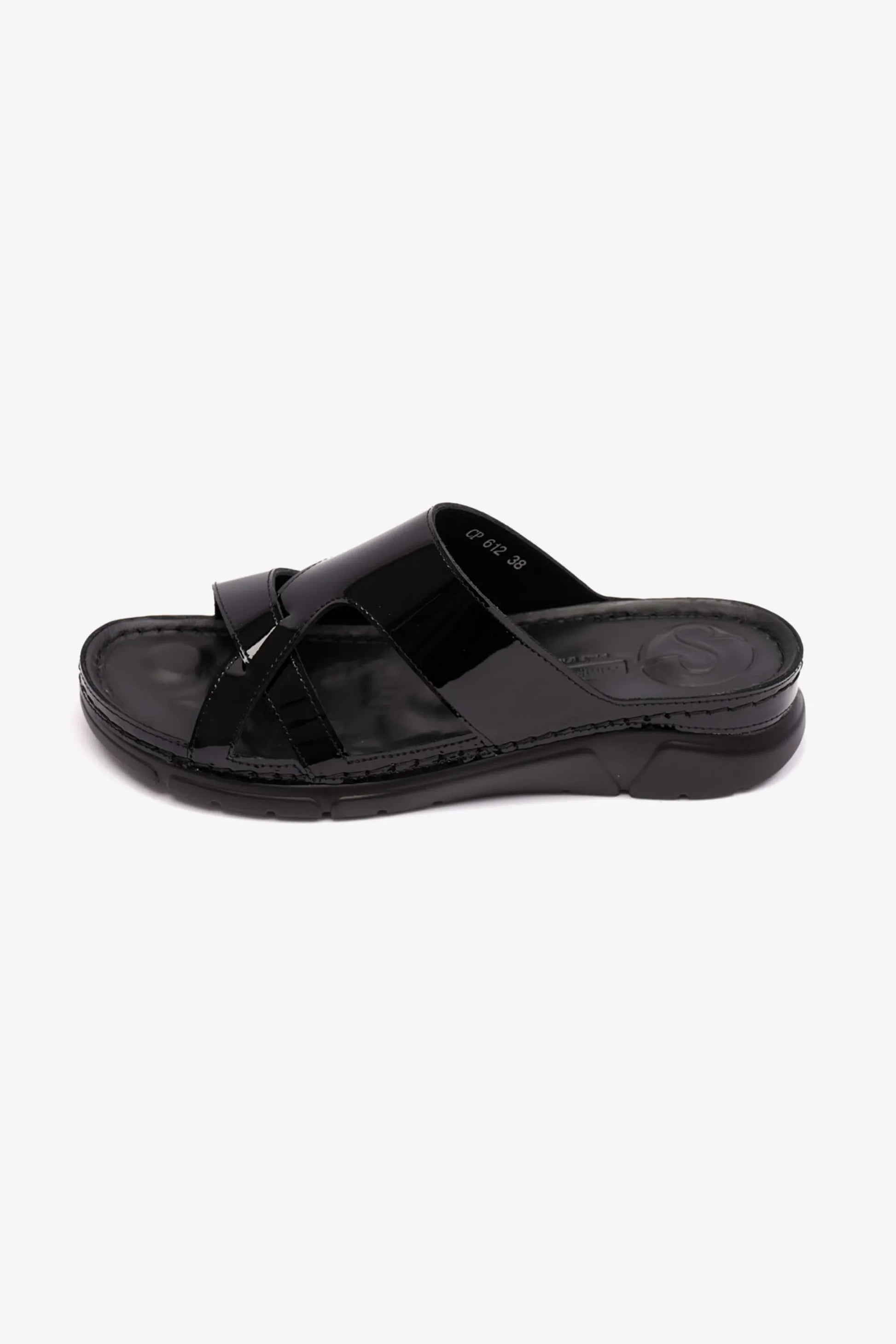 Comfort Plus Women's Patent Leather Arabic Sandals Black LSDCP612